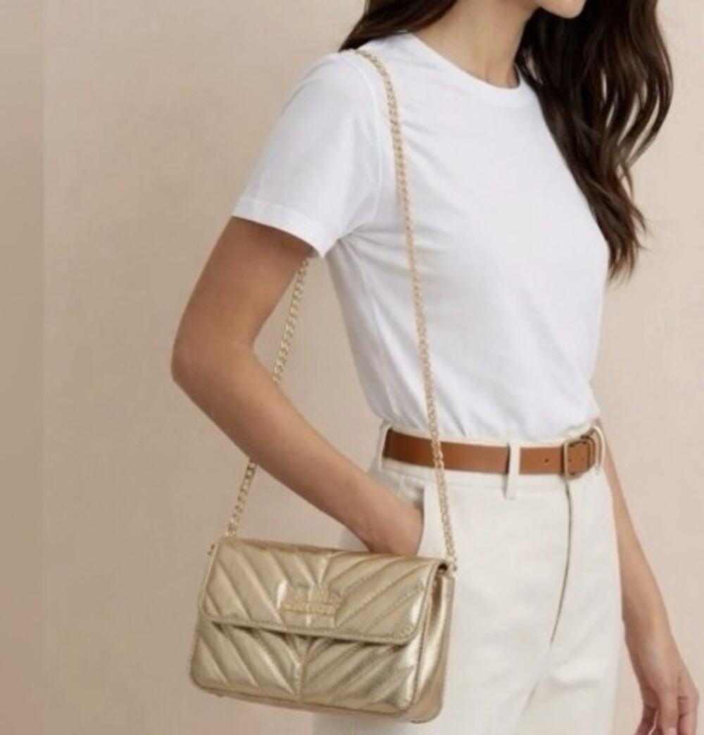 Nicole Miller Quilted Gold Crossbody Bag